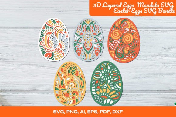 3D Layered Eggs Mandala SVG Easter Egg Shapes