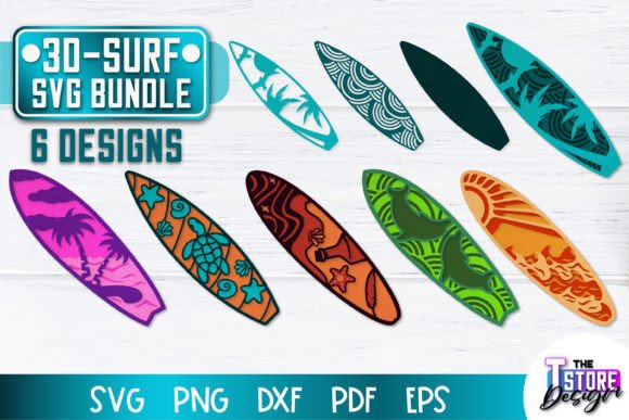 3D Layered Surf SVG Paper Cut File for Graphics and Crafts