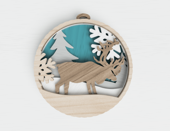 Christmas Deer Ornament 3D Layered Laser Cut for Ornaments