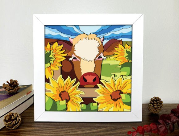 Cow Sunflower Shadow Box 3D SVG for Other Crafts