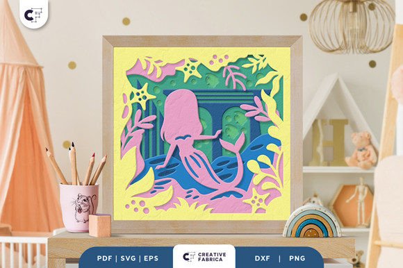 Cute Mermaid 3D Shadow Box Paper Cutting for Baby Branding