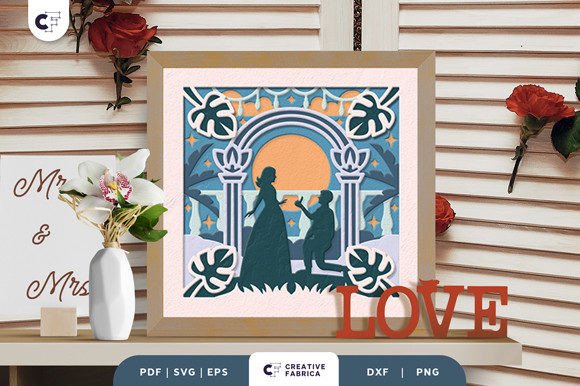 Engagement 3D Shadow Box Paper Cut for Table Decorations