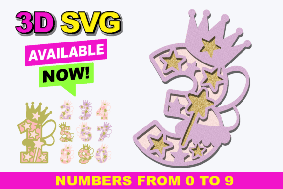 Fairy Numbers 3D SVG for Graphics and Crafts