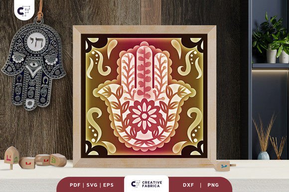 Floral Hamsa Hand 3D Shadow Box for Muslim Celebrations