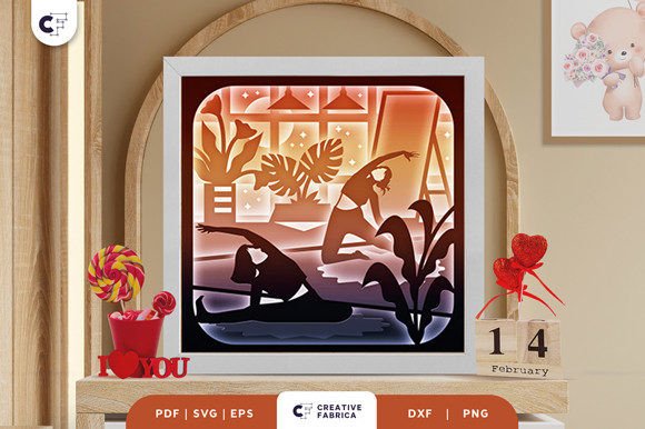 Girl Best Friend Doing Yoga 3D Paper Cut for Holidays