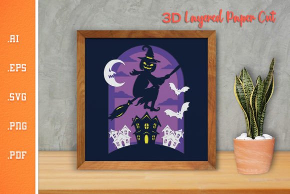 Halloween Witch 3D SVG Paper Cut for Shadow Boxes