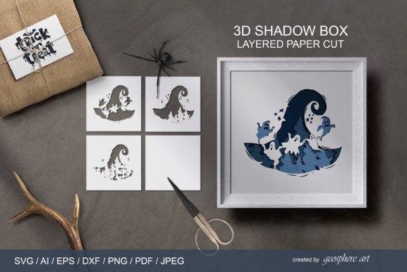 Halloween Witch Hat 3D Layered Papercut for Shadow Boxes