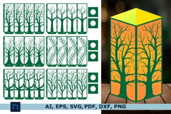 Laser Cut 3d Tree Lantern SVG Bundle for Modern Shapes