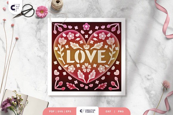 LOVE Folk Art 3D Shadow Box Paper Cut for Holidays