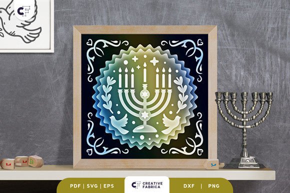 Menorah Candle with Birds 3D Paper Cut for Jewish Celebrations