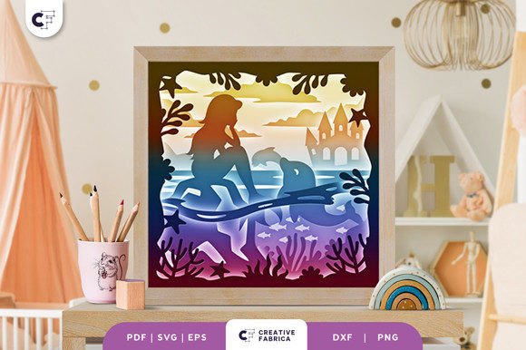 Mermaid with a Dolphin 3D Shadow Box for Baby