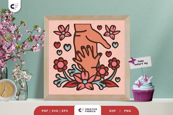 Mom and Baby s Hand 3D Shadow Box SVG for Holidays