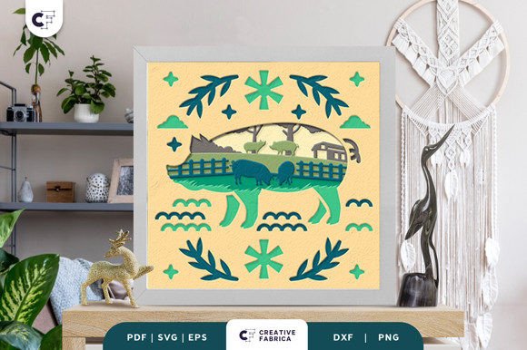 Pig in the Farm 3D Shadow Box SVG for Animals