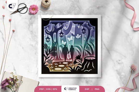 Romantic Couple in Fairy Forest 3D SVG for Table Decorations