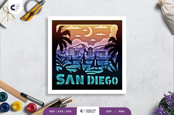 San Diego California 3D Shadow Box for 3D SVG Countries