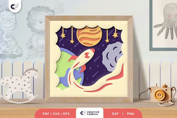 Space Ship Rocket 3D Shadow Box SVG for Kids Content