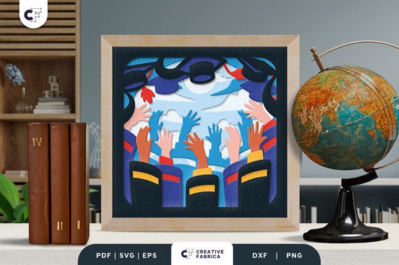 Throwing Caps 3D Shadow Box Paper Cut: A 3D SVG Review for Graduation Content