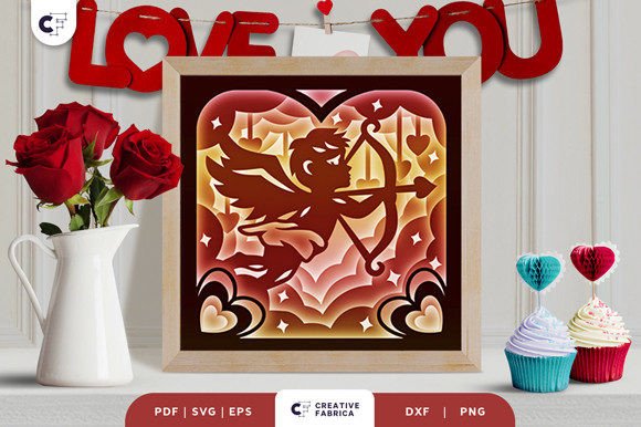 Valentine s Cupid 3D Shadow Box Papercut for Holidays