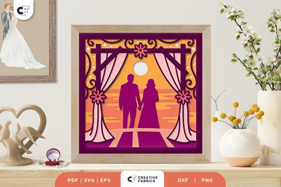 Wedding Couple Back View 3D Shadow Box for Table Decorations